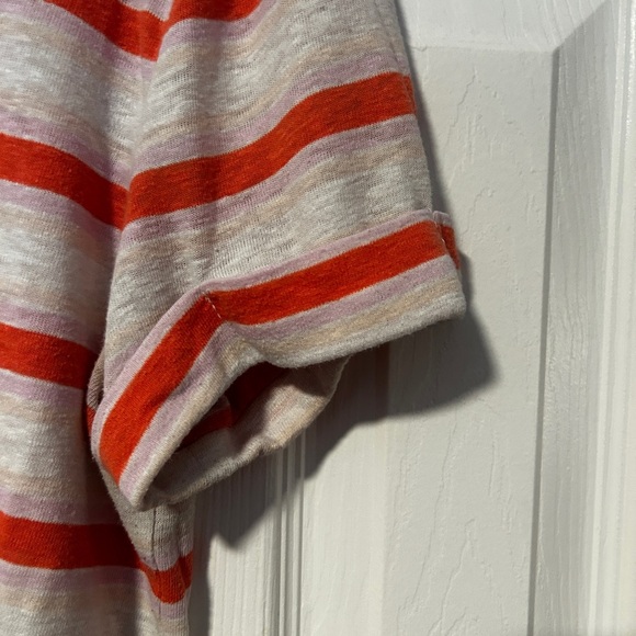 🍊 Striped Linen Blend Tee - Orange & Oatmeal - Picture 3 of 5